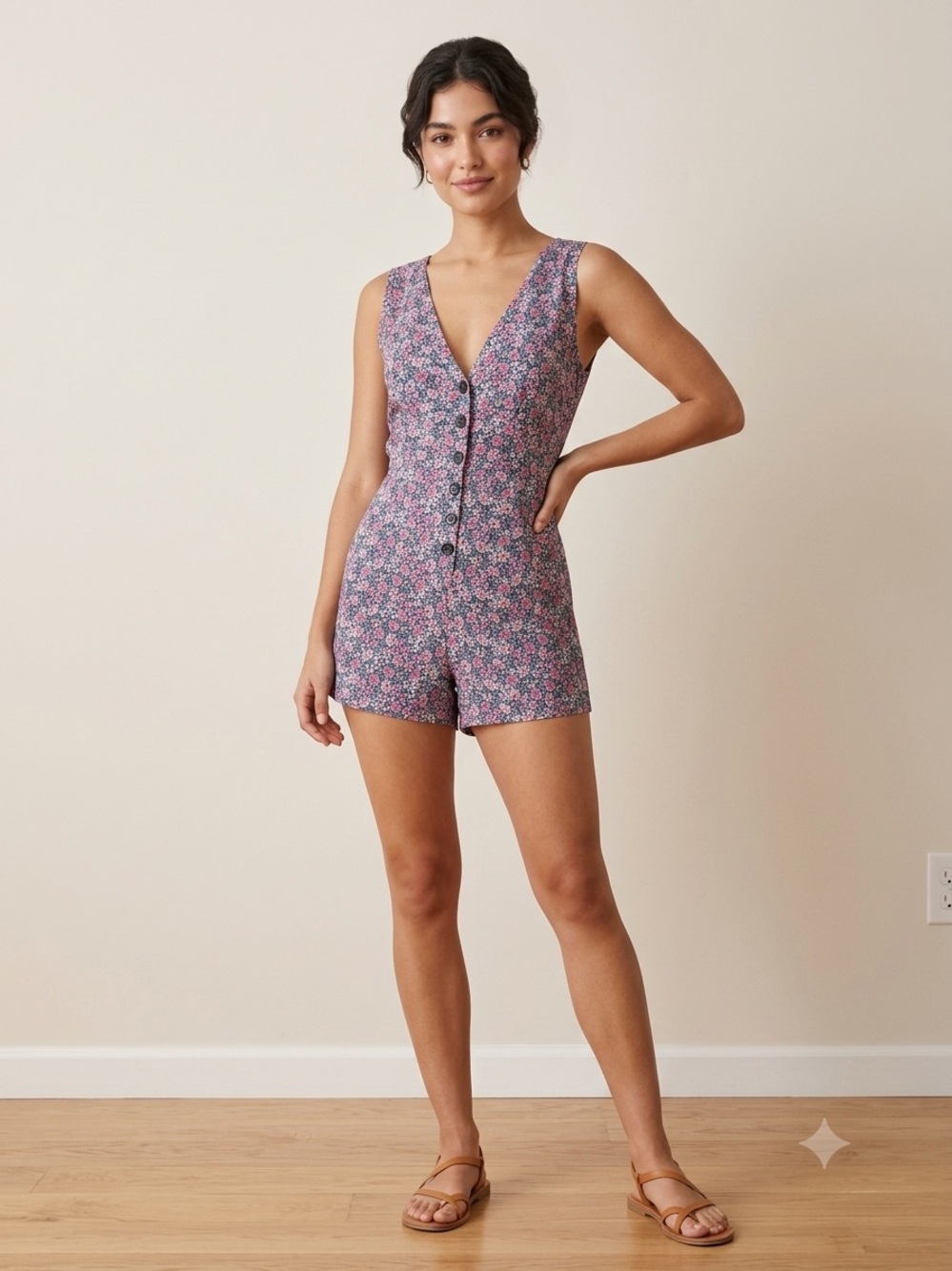 Lost + Wander Floral V-Neck Romper / Mini Jumper - Size S (Romantic Cottagecore)